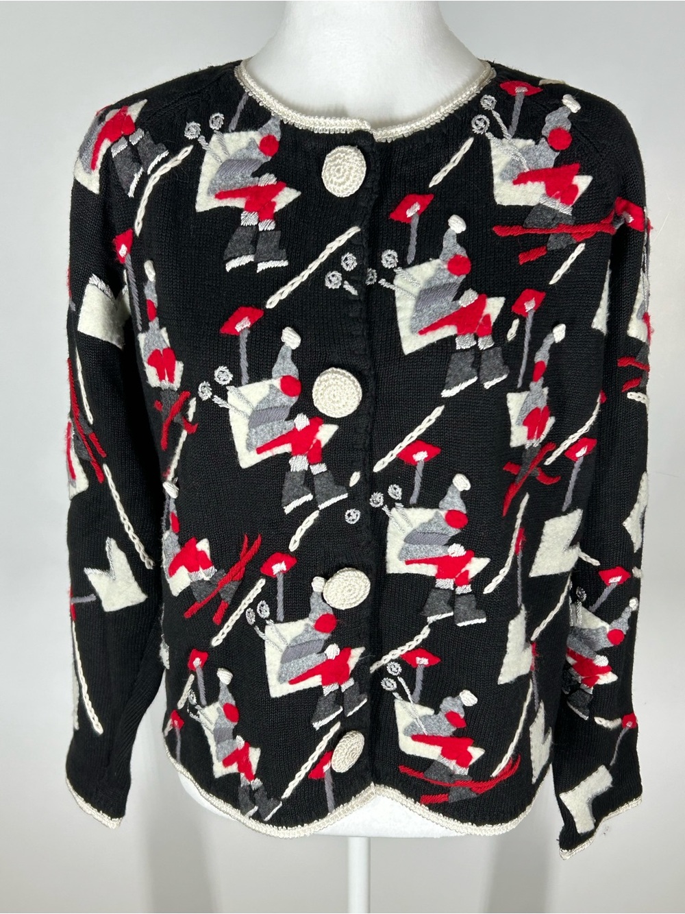 RARE VTG 1995 Michael Simon New York SAMPLE Ski Cardigan Sweater Black Red M L
